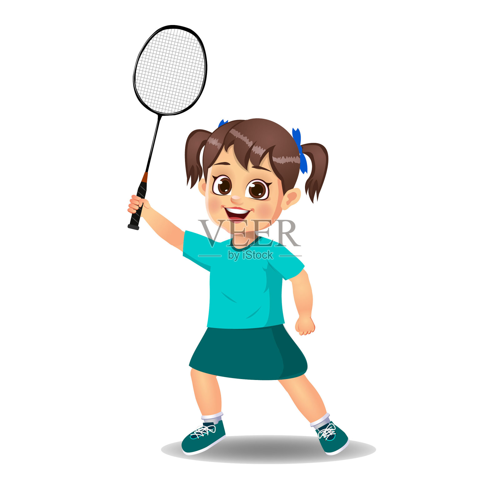 可爱的男孩打羽毛球插画图片素材
