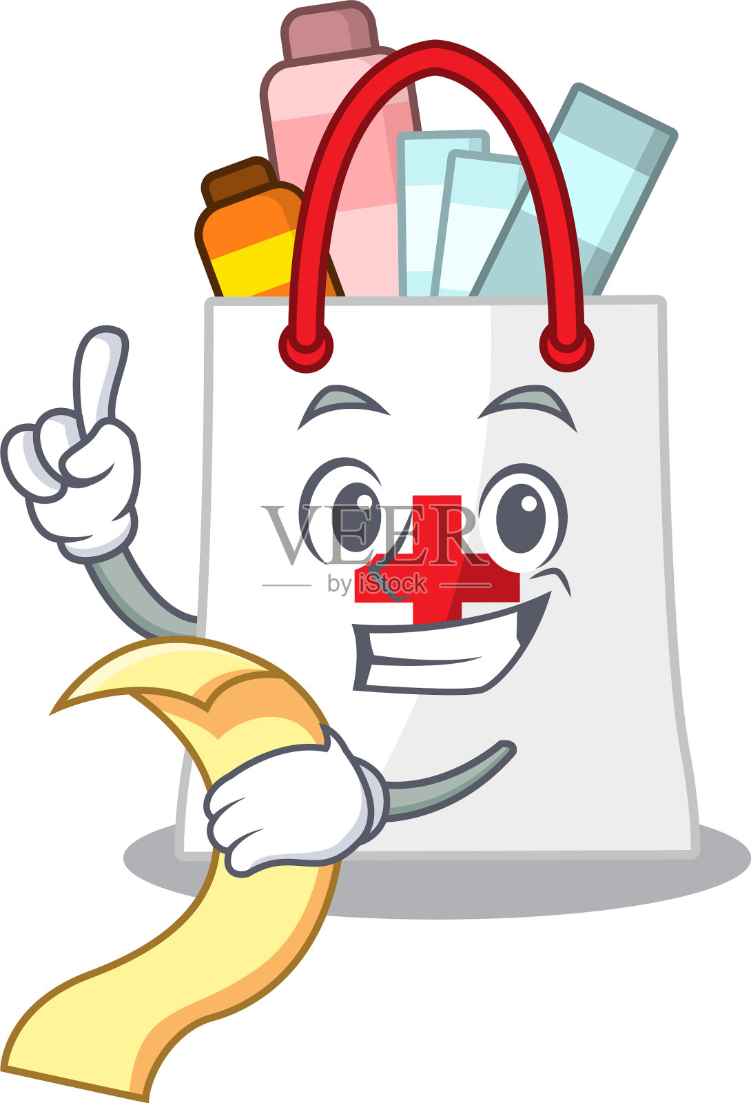 药品购物袋的吉祥物带有个性风格插画图片素材