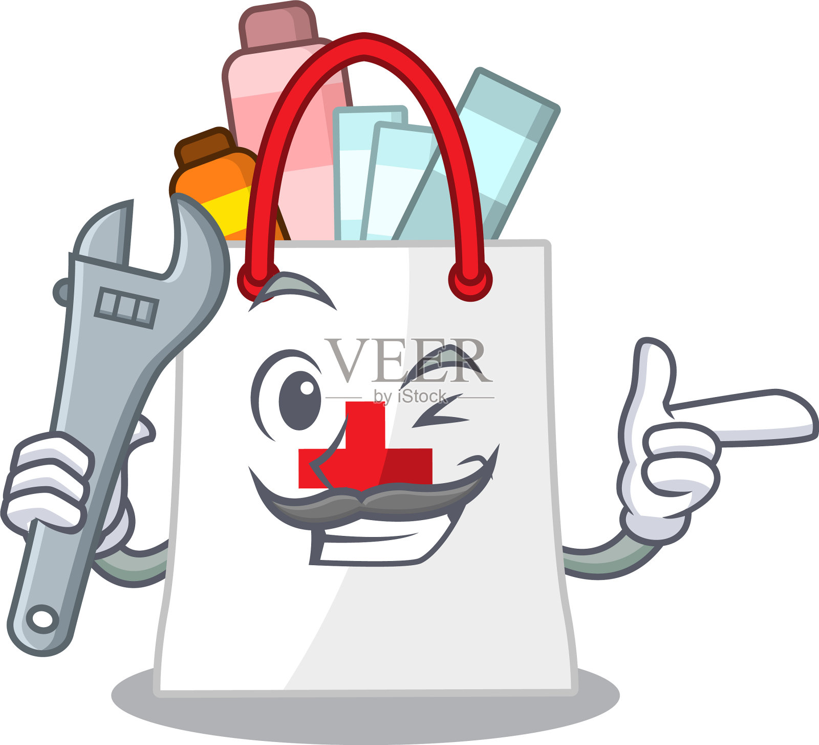 一个漫画画的药品购物袋工作插画图片素材