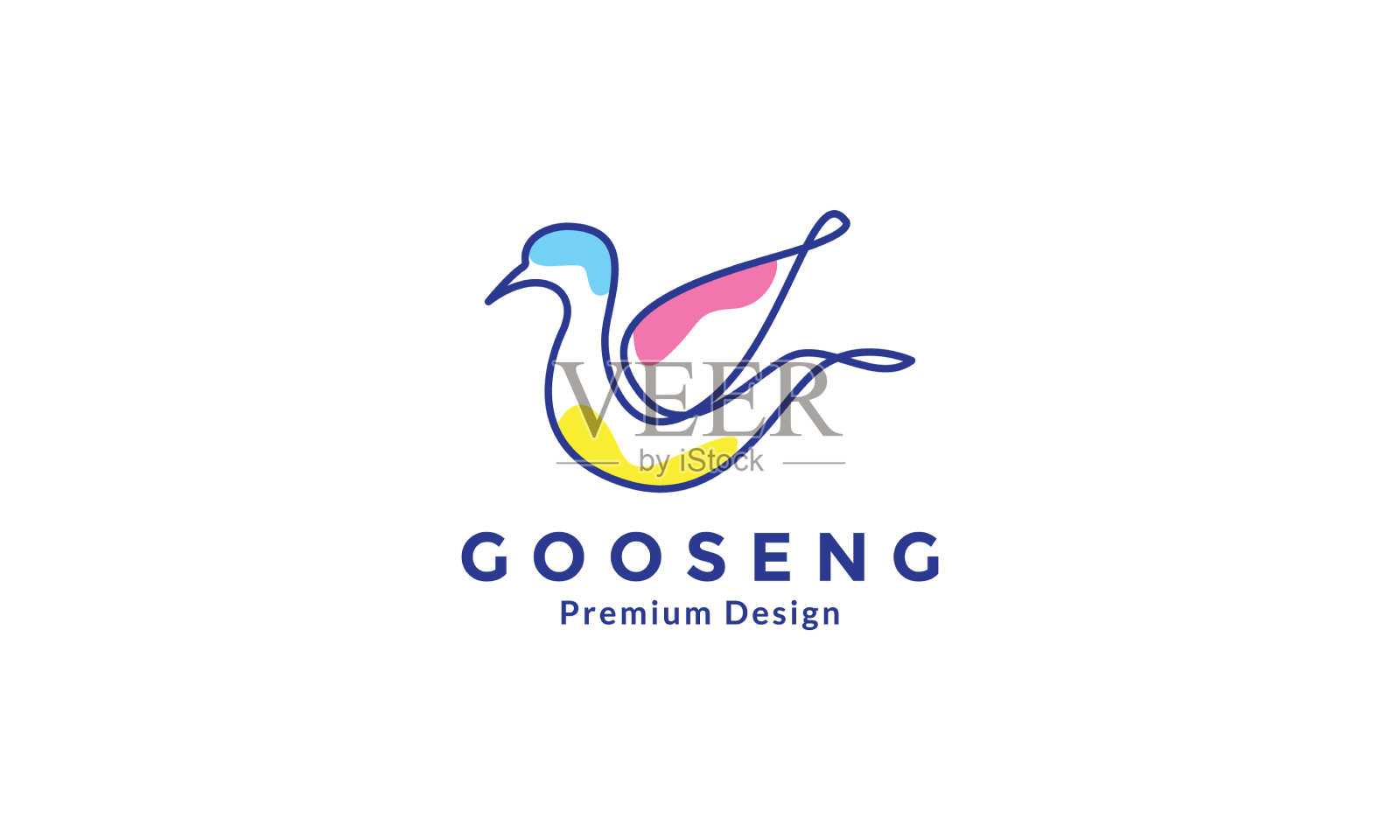 动物、鸟、天鹅或鹅线条艺术多彩的标志插画图片素材