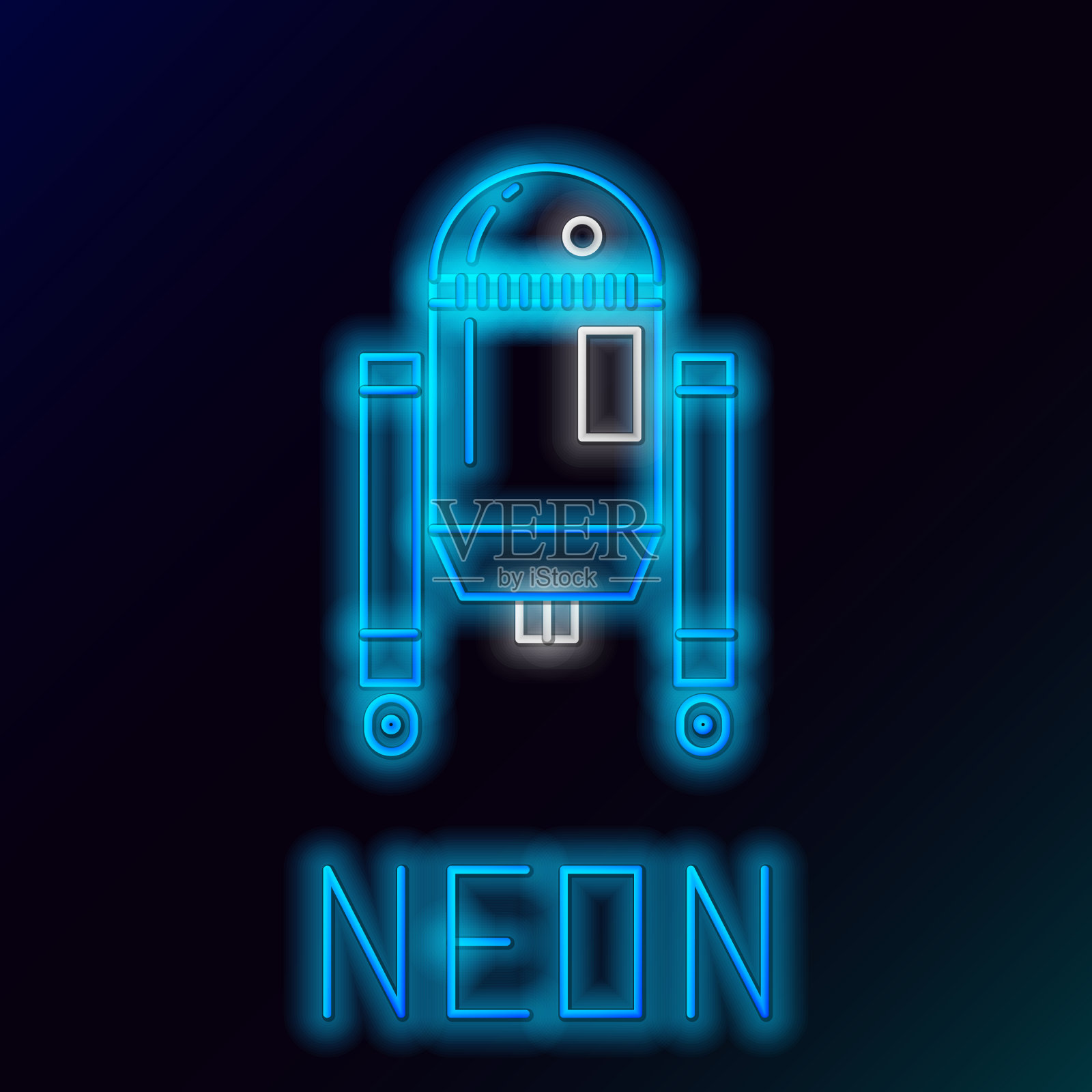 发光的霓虹灯线机器人图标孤立在黑色插画图片素材