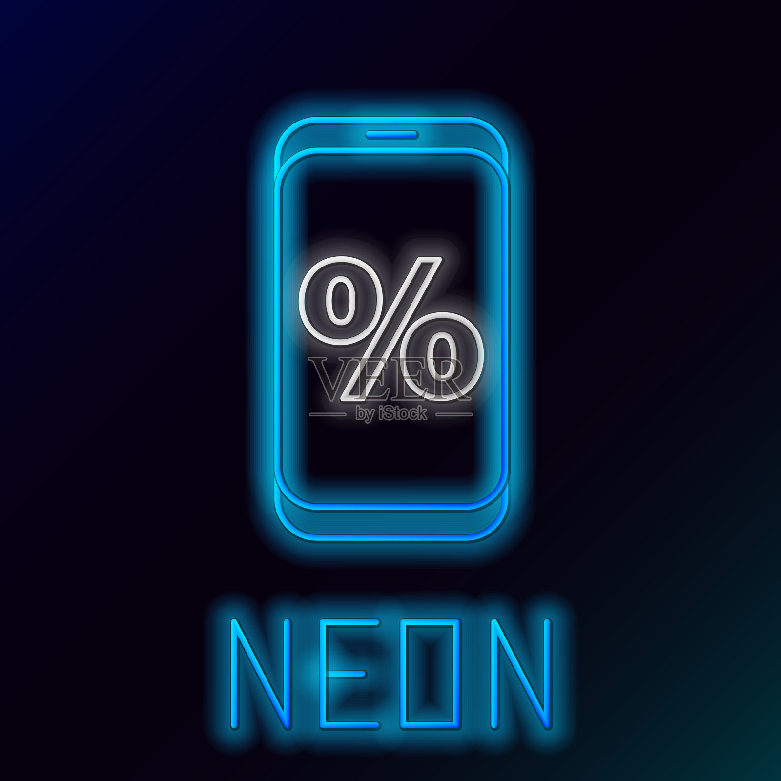 发光的霓虹线百分比符号折扣和插画图片素材