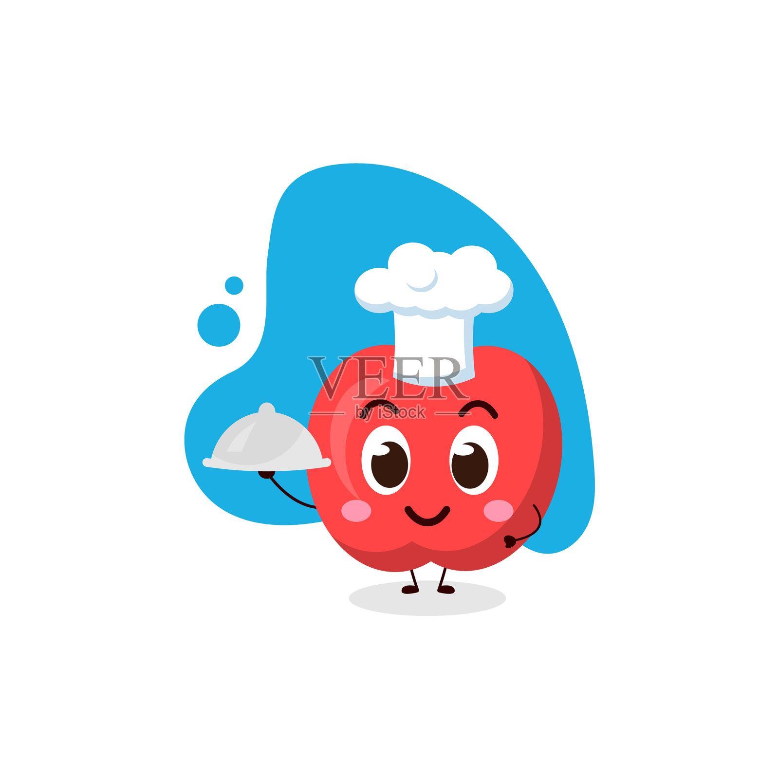 可爱的苹果厨师持有服务托盘插画图片素材