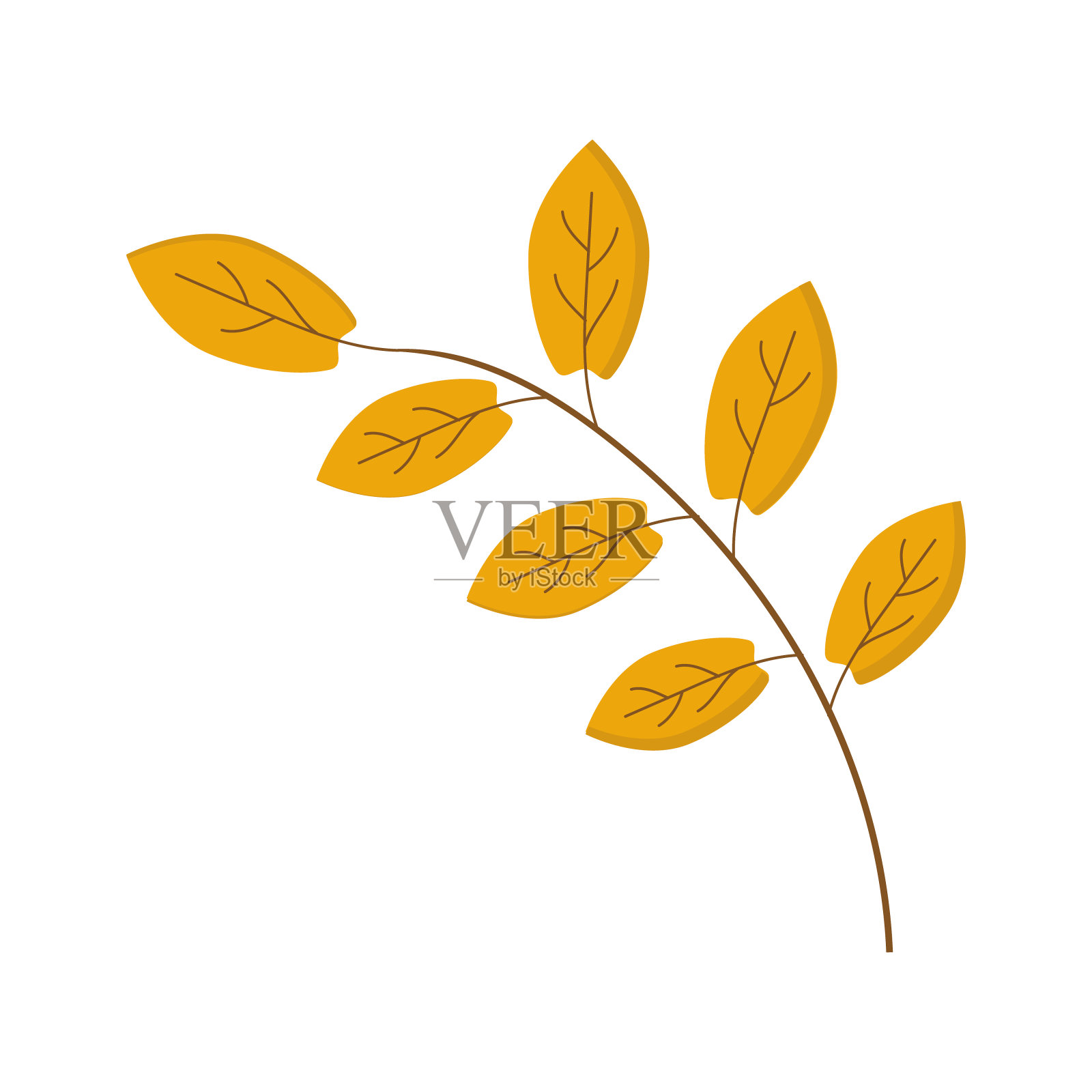 白色背景上带有黄色叶子的小树枝，用于剪贴画或网页设计设计元素图片