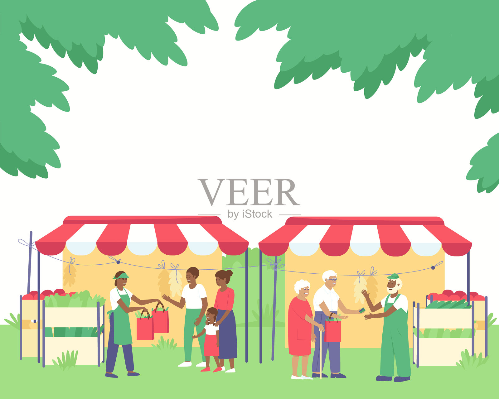 菜摊上的小贩为买家服务插画图片素材