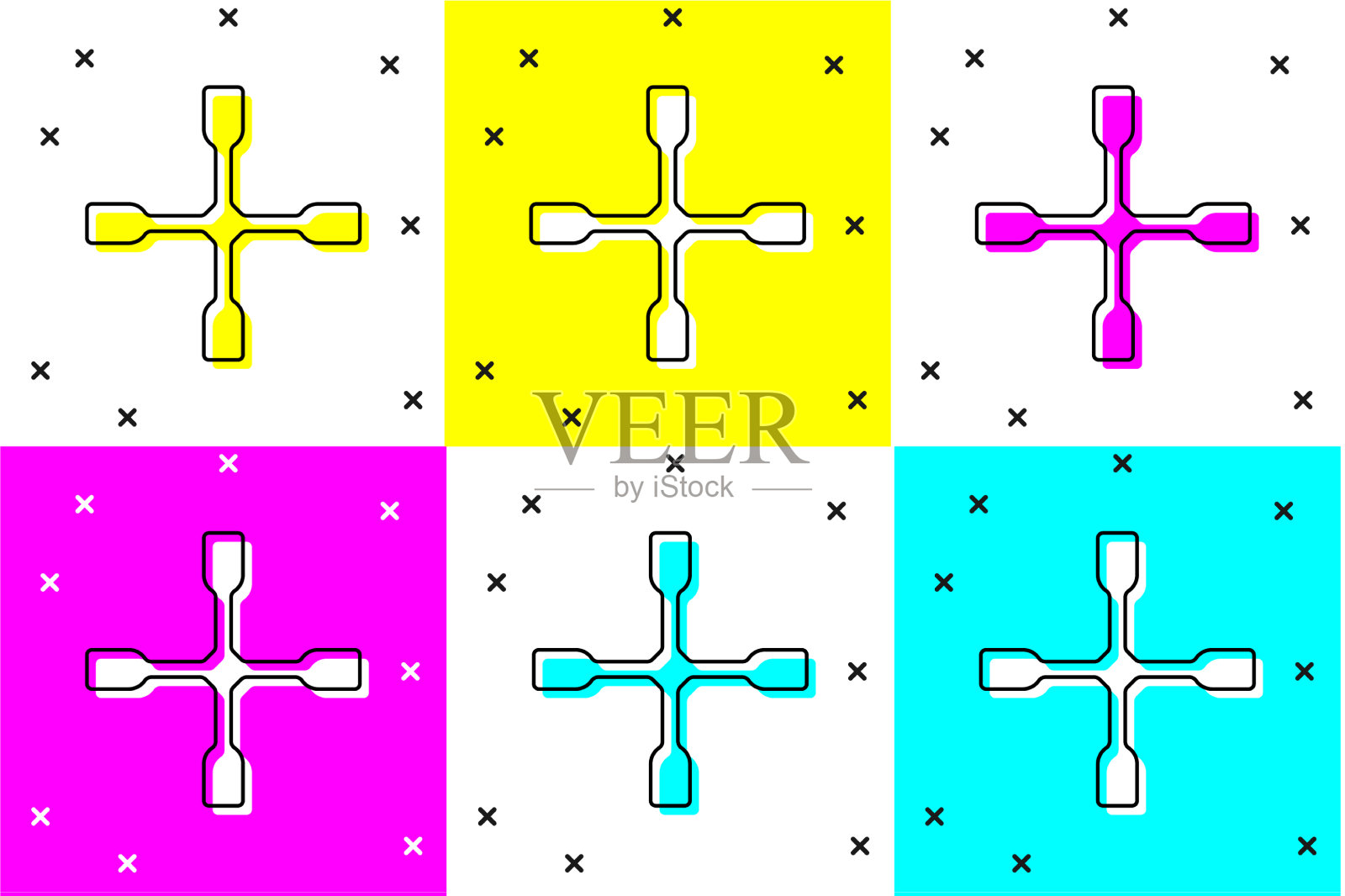 设置车轮扳手图标孤立的颜色背景图标素材