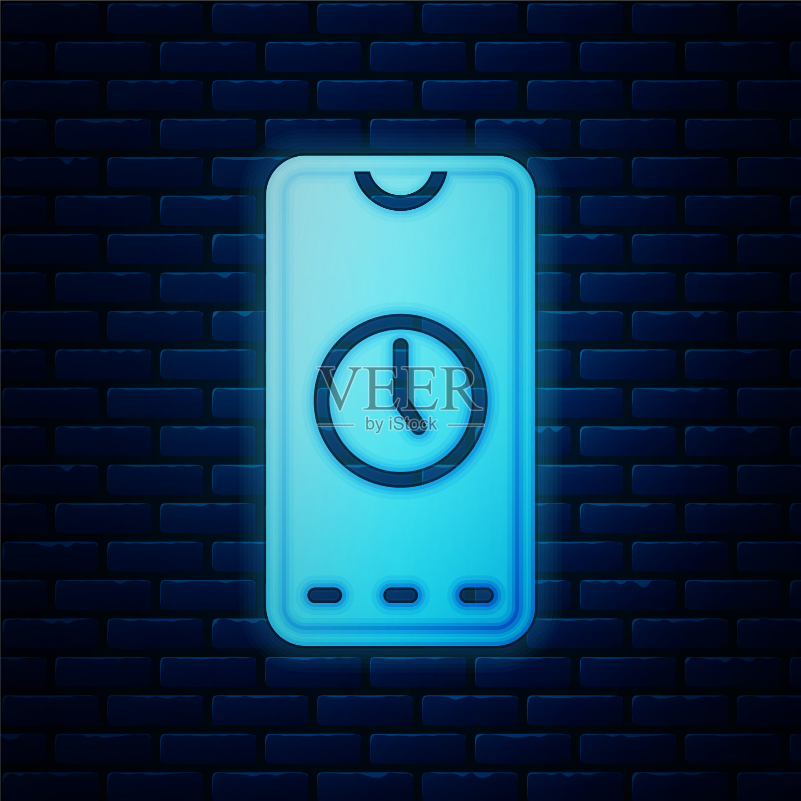 发光霓虹灯闹钟应用程序智能手机界面插画图片素材