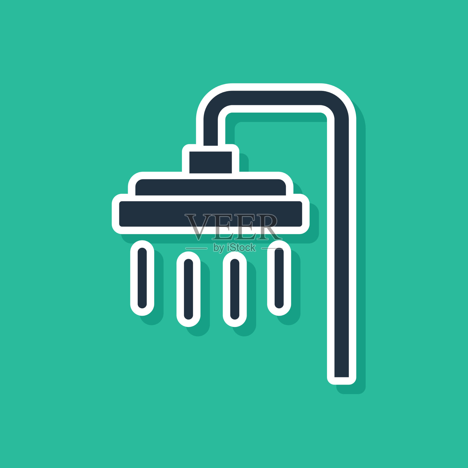 蓝色莲蓬头上的水滴图标插画图片素材