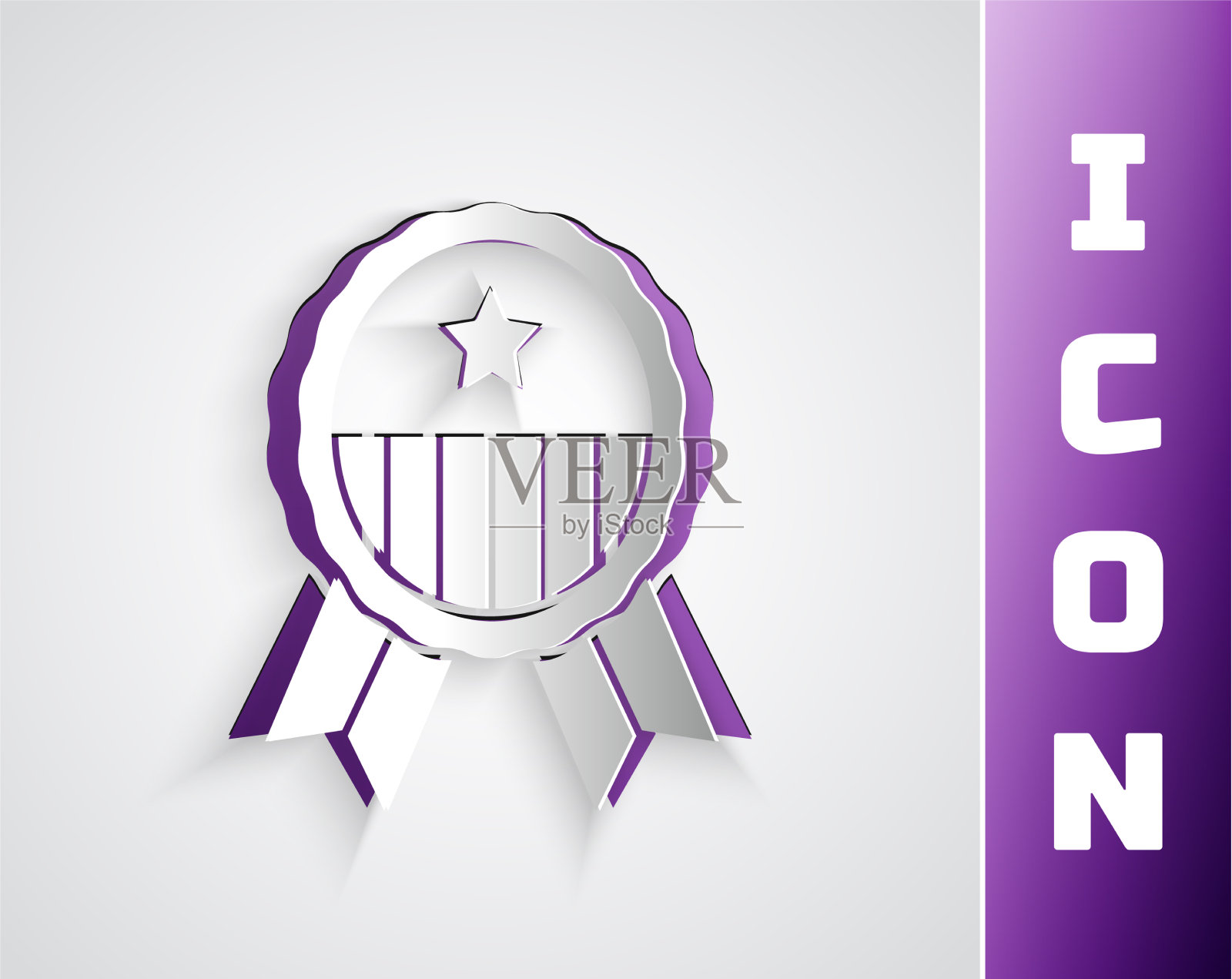 剪纸奖章与星星图标孤立在灰色插画图片素材