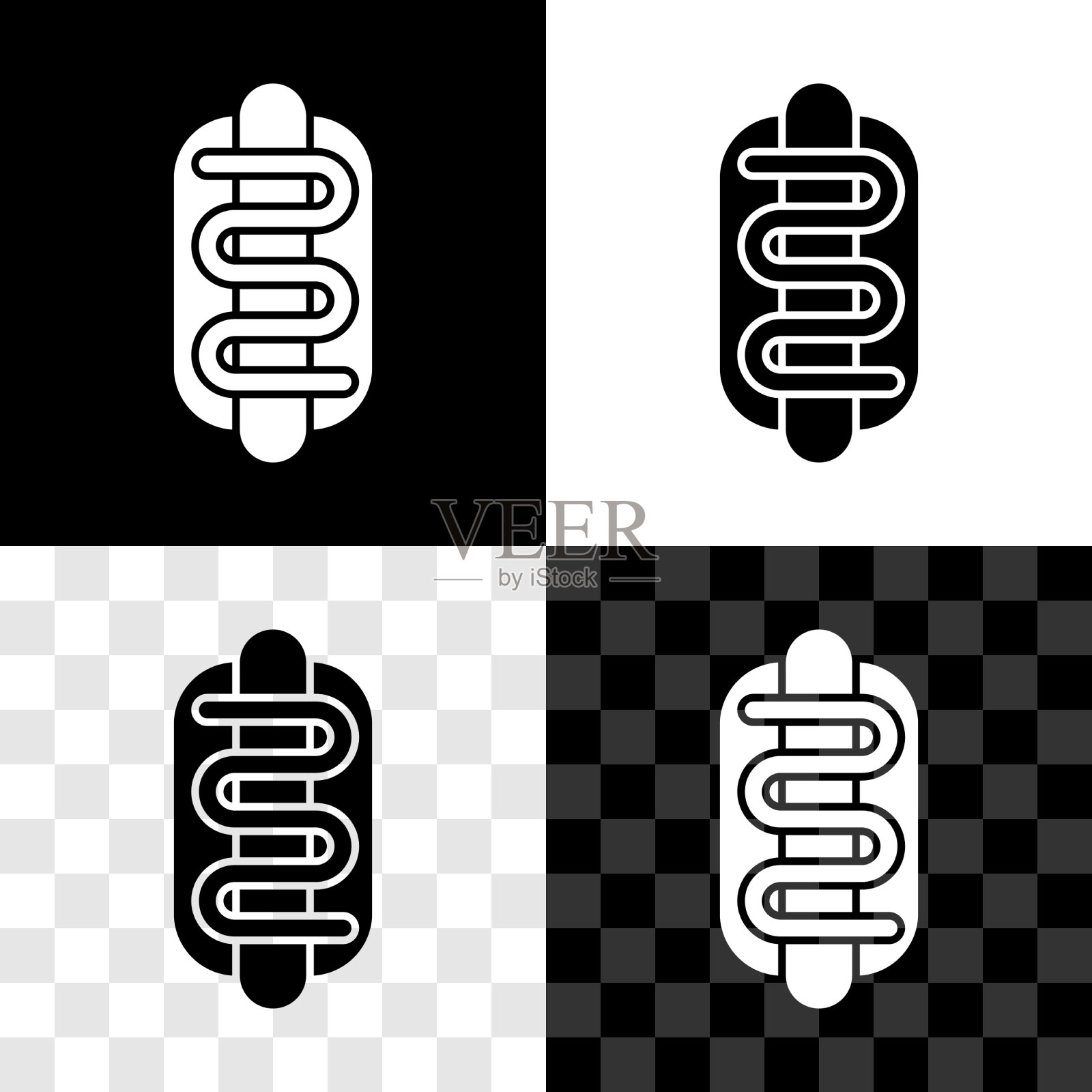 设置热狗三明治图标孤立在黑色和图标素材