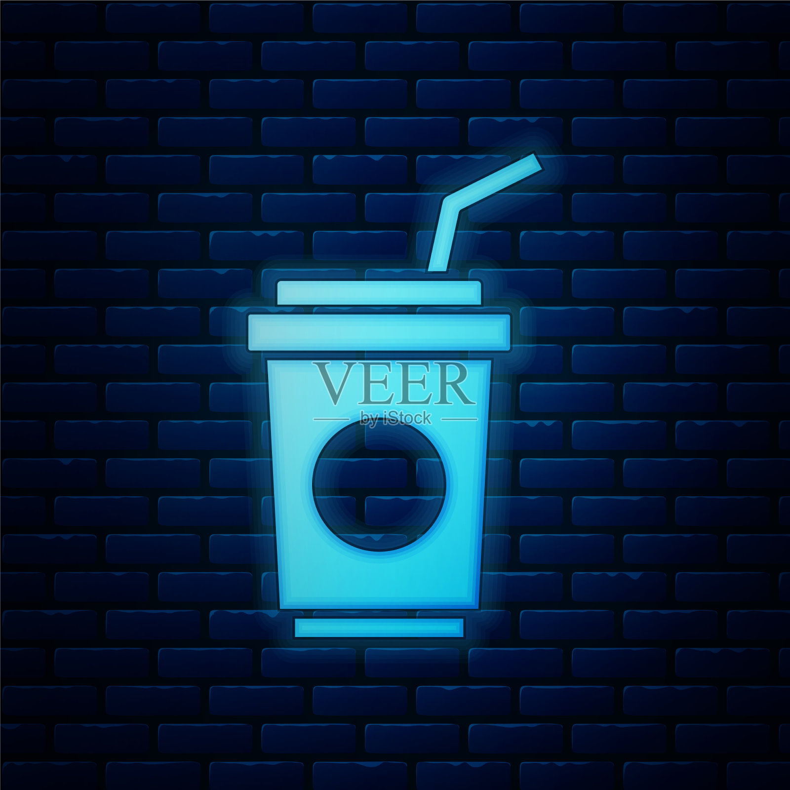 发光的霓虹纸玻璃，配有吸管和插画图片素材