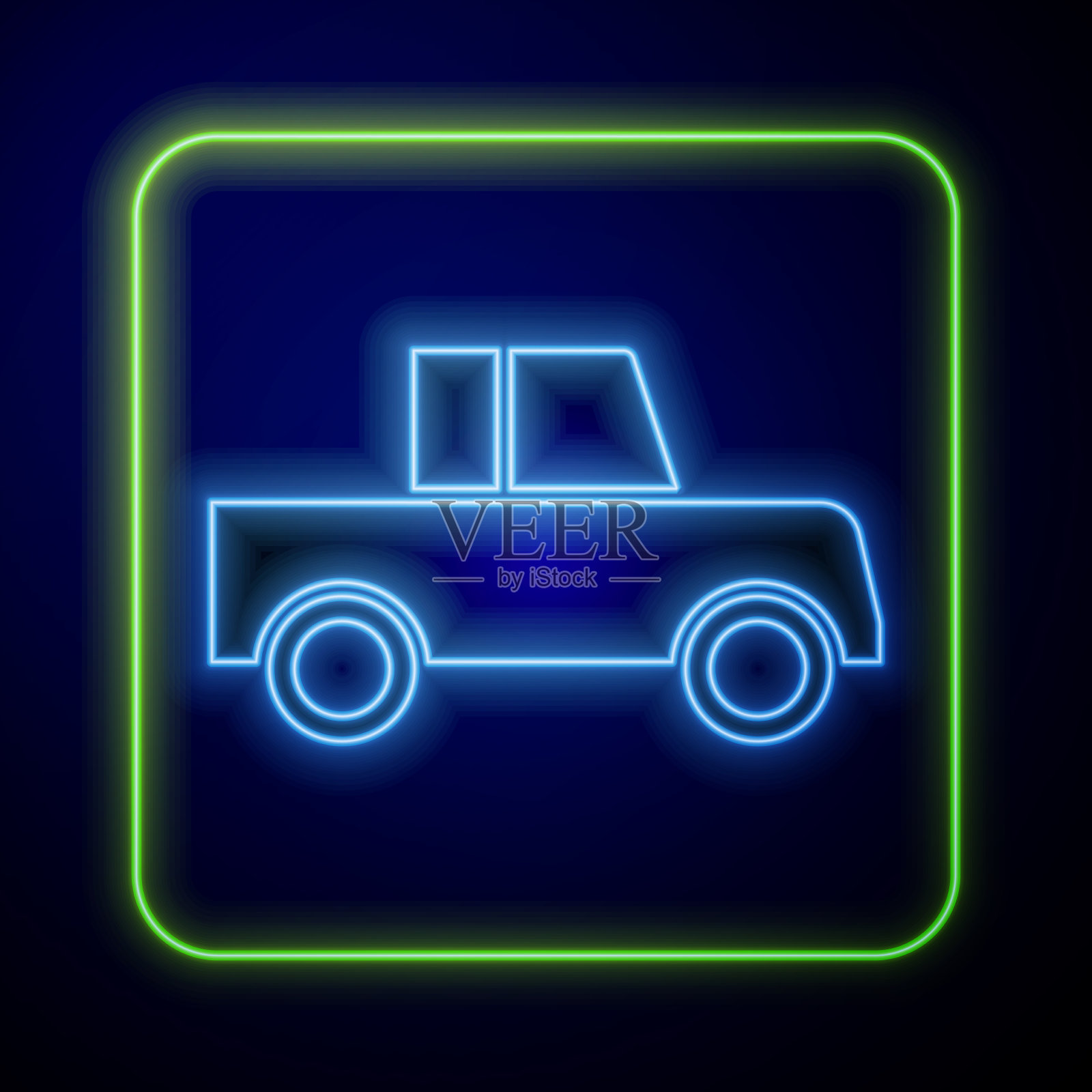 发光的霓虹灯汽车图标孤立在蓝色背景插画图片素材
