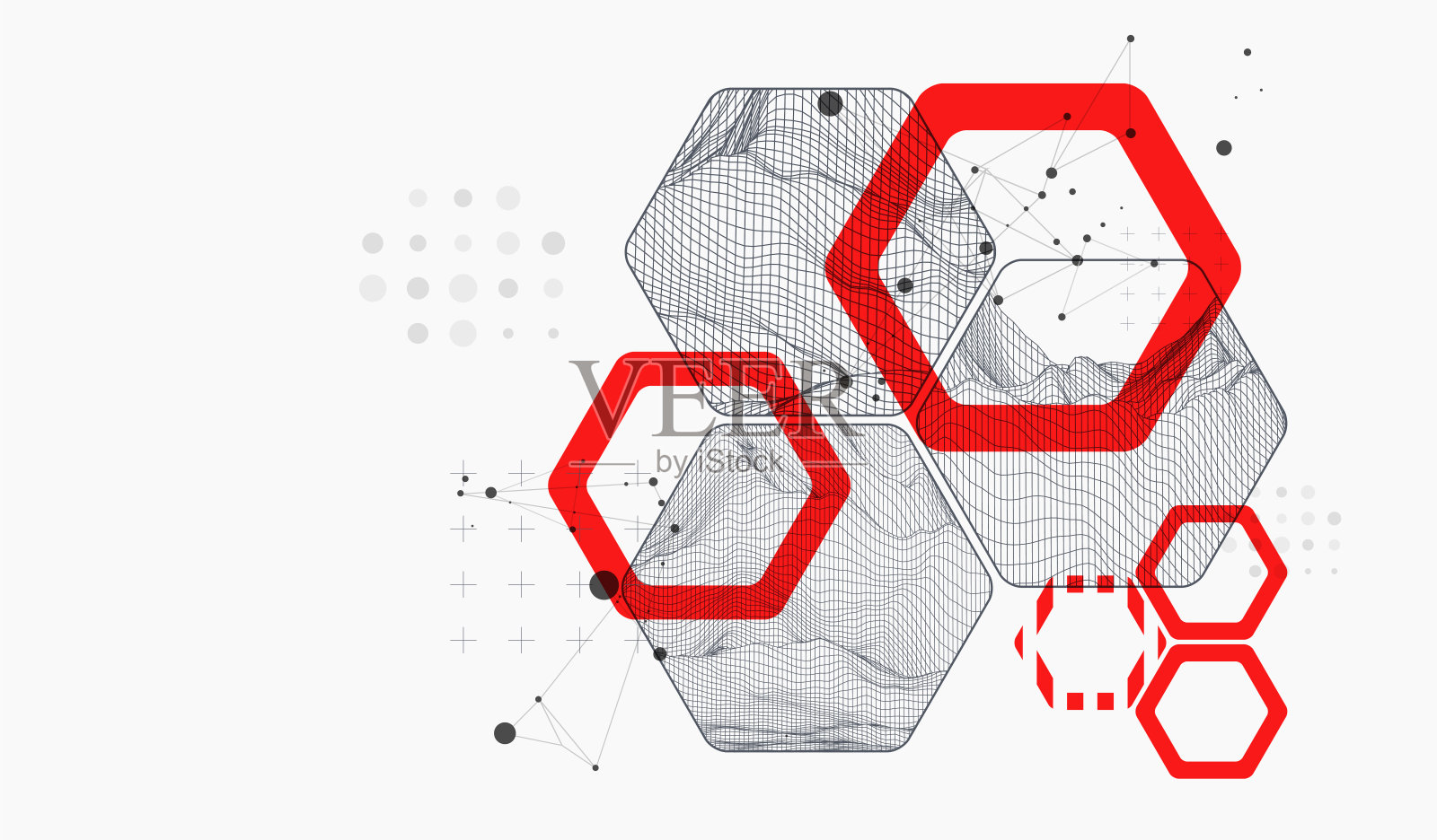 现代科学或技术使用六角形抽象背景。线框斑点表面插图。向量。插画图片素材