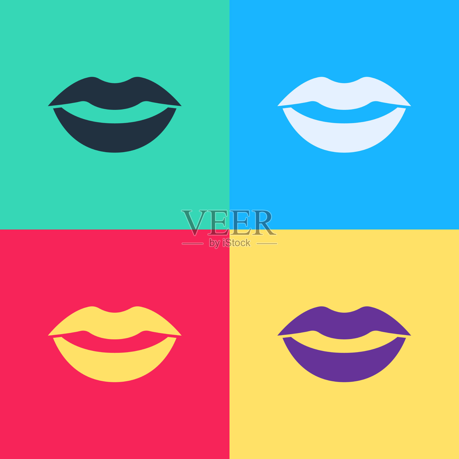 波普艺术微笑的嘴唇图标孤立的颜色插画图片素材