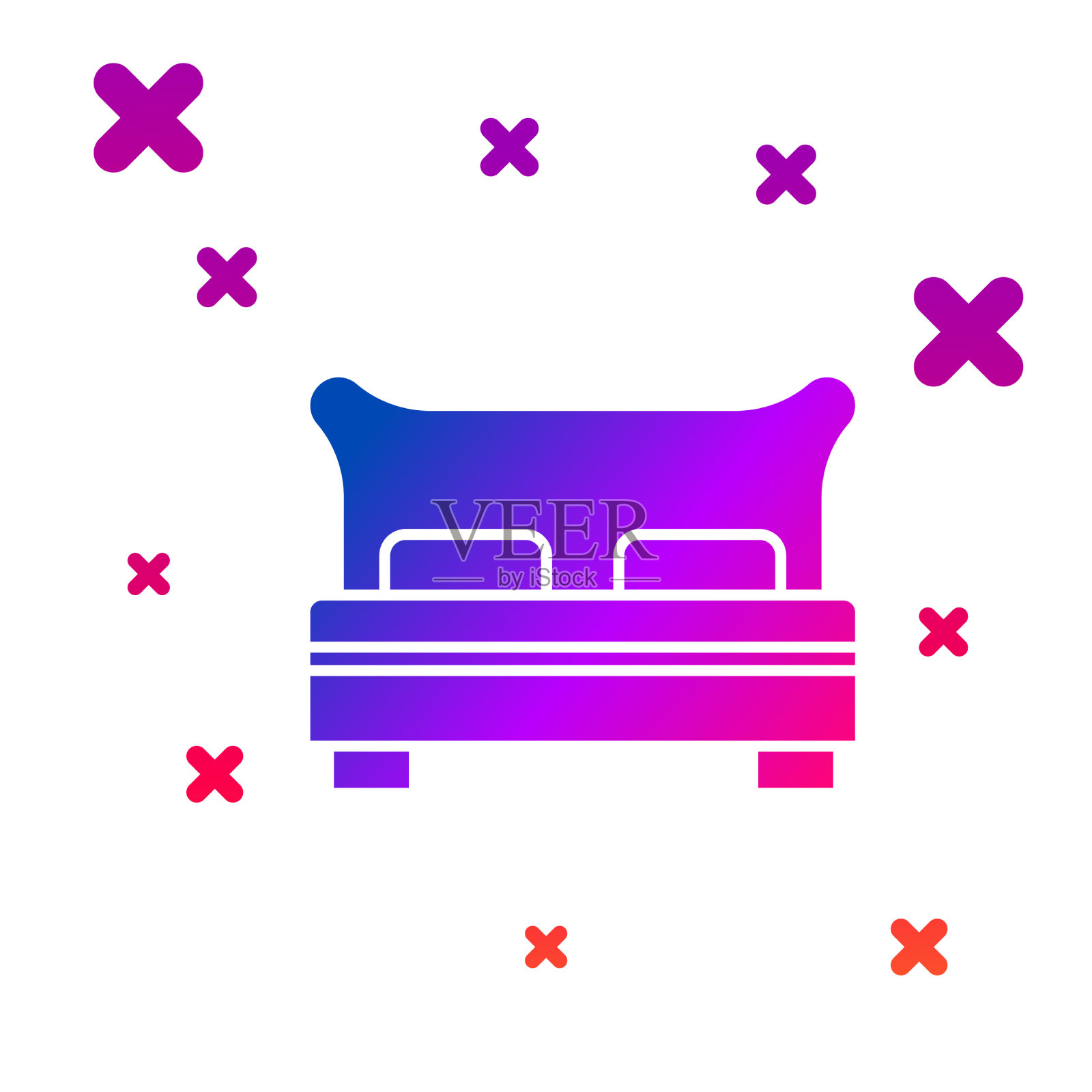 彩色大床为两人或一人图标孤立插画图片素材