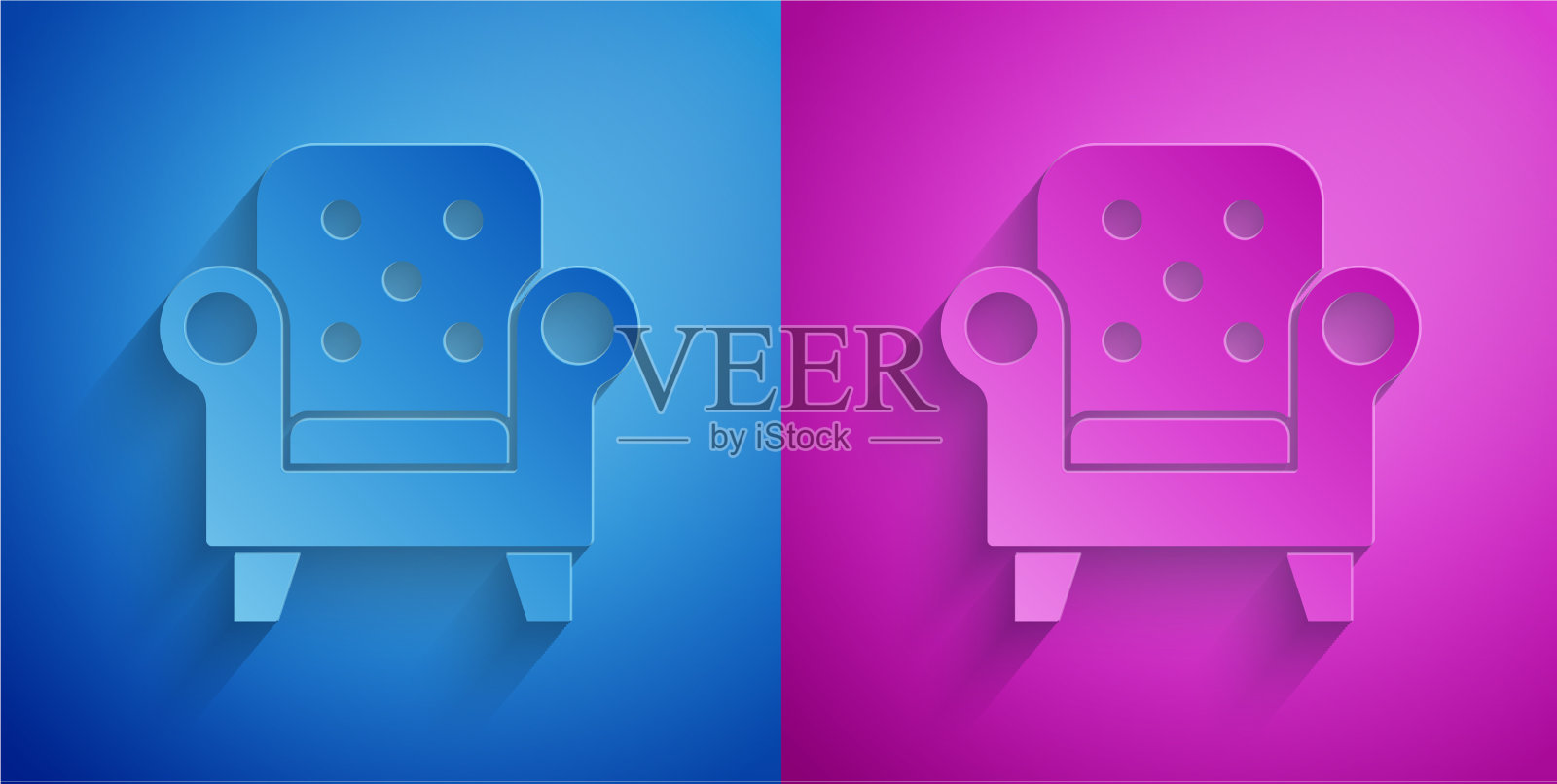 剪纸扶手椅图标孤立在蓝色和插画图片素材