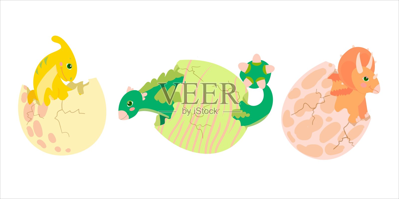 恐龙蛋。可爱的史前动物。小恐龙的生日。聪明孩子的打印。矢量插图上的白色背景插画图片素材