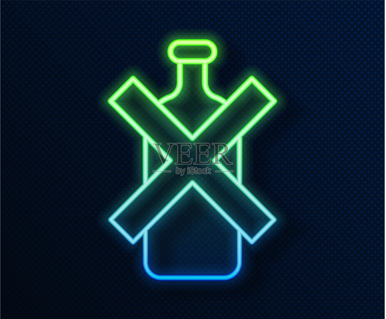 发光的霓虹线没有酒精图标孤立在蓝色插画图片素材