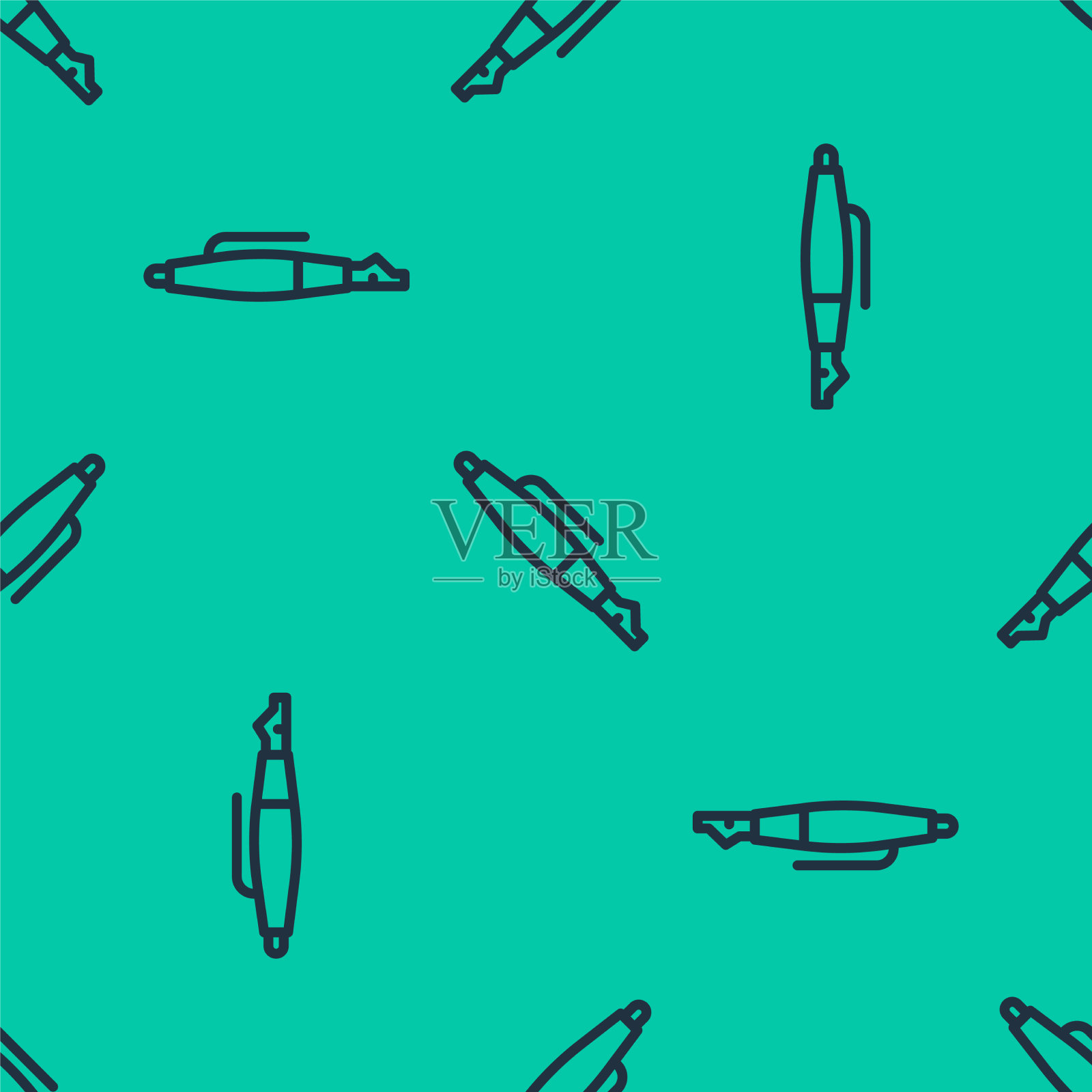 蓝线自来水笔笔尖图标隔离无缝插画图片素材