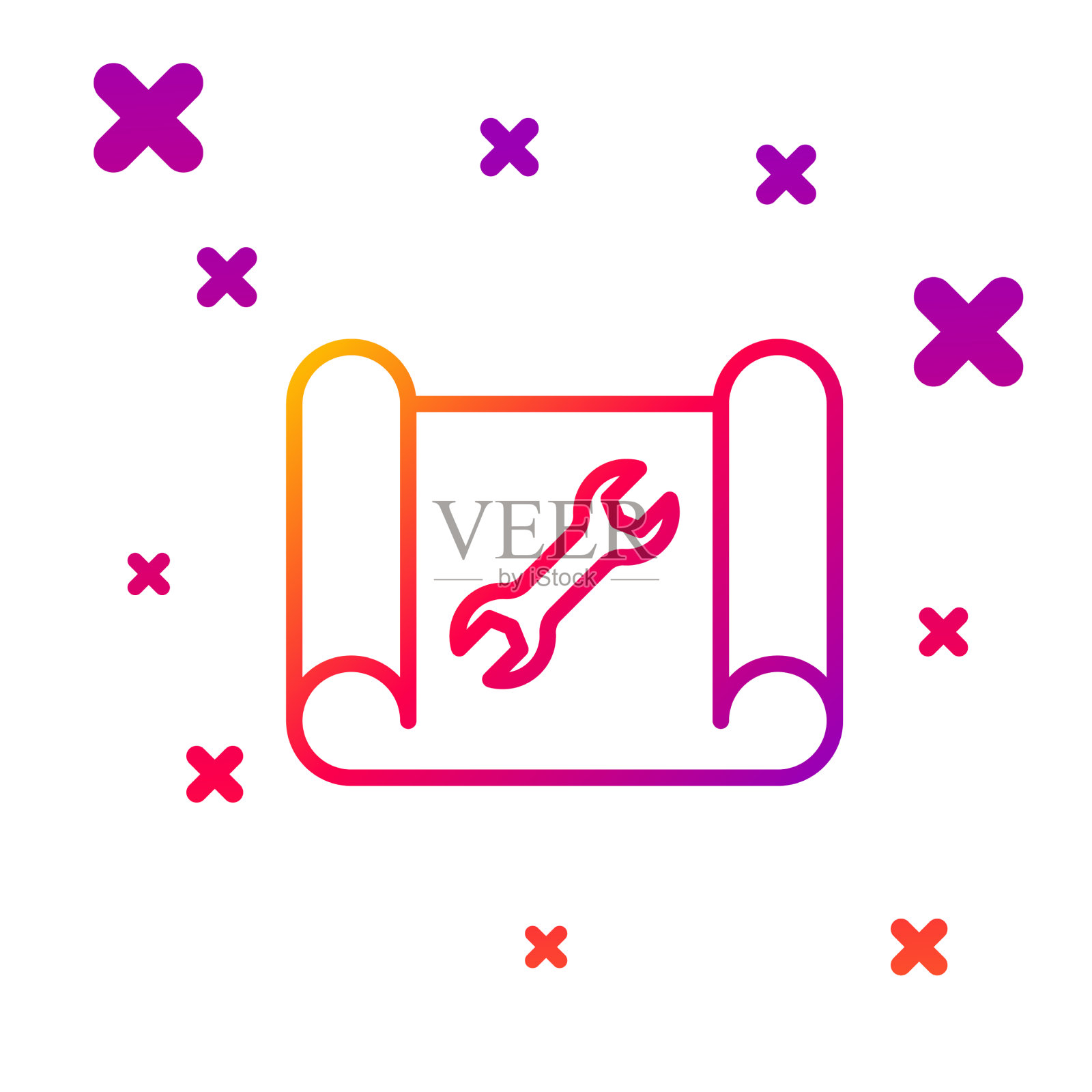 工程用彩色线描图纸插画图片素材