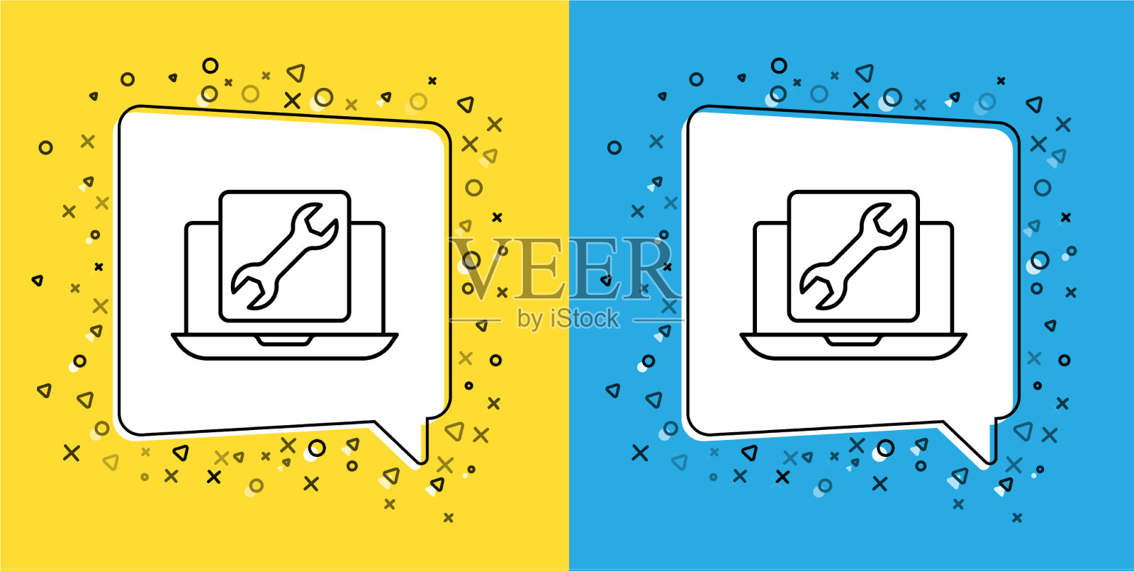 设置线笔记本电脑与扳手图标隔离图标素材