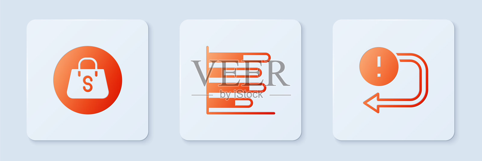 设置饼图信息图，购物袋与销售和箭头。白色正方形按钮。向量图标素材