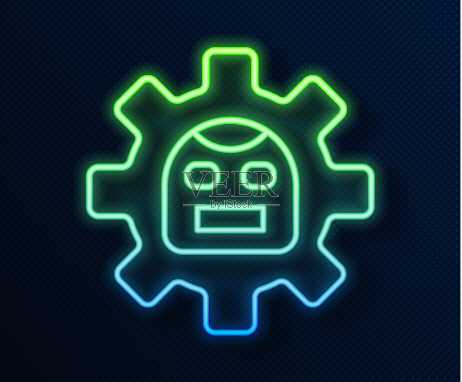 发光的霓虹线机器人图标孤立在蓝色插画图片素材