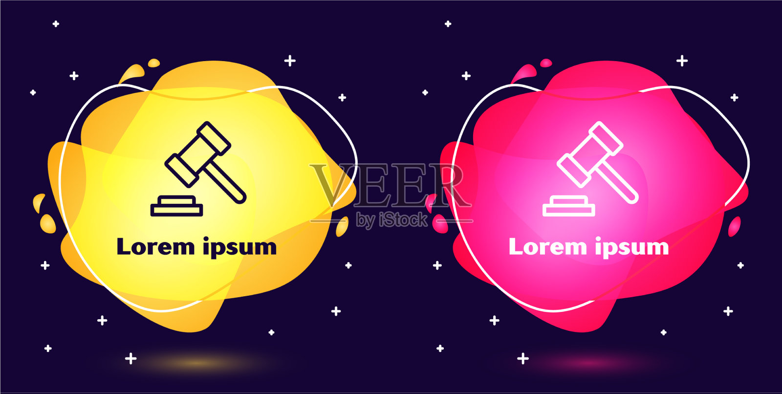 设置线法官木槌图标孤立在蓝色图标素材