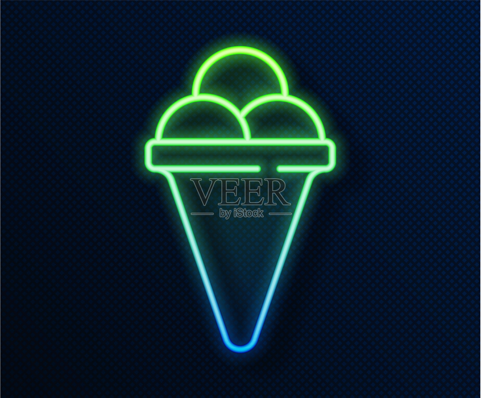 发光的霓虹线冰淇淋在华夫蛋筒图标插画图片素材