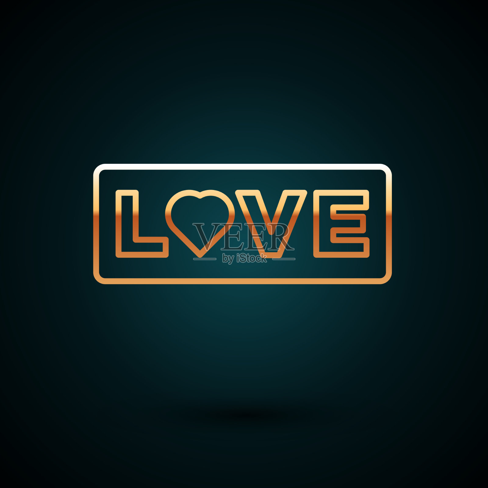 黄金线爱文字图标孤立在深蓝色插画图片素材