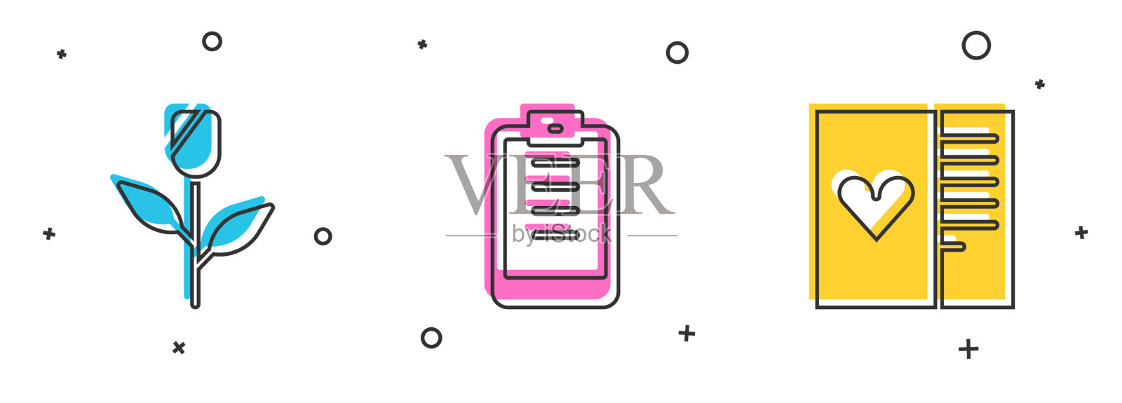 设置花玫瑰剪贴板与清单和图标素材