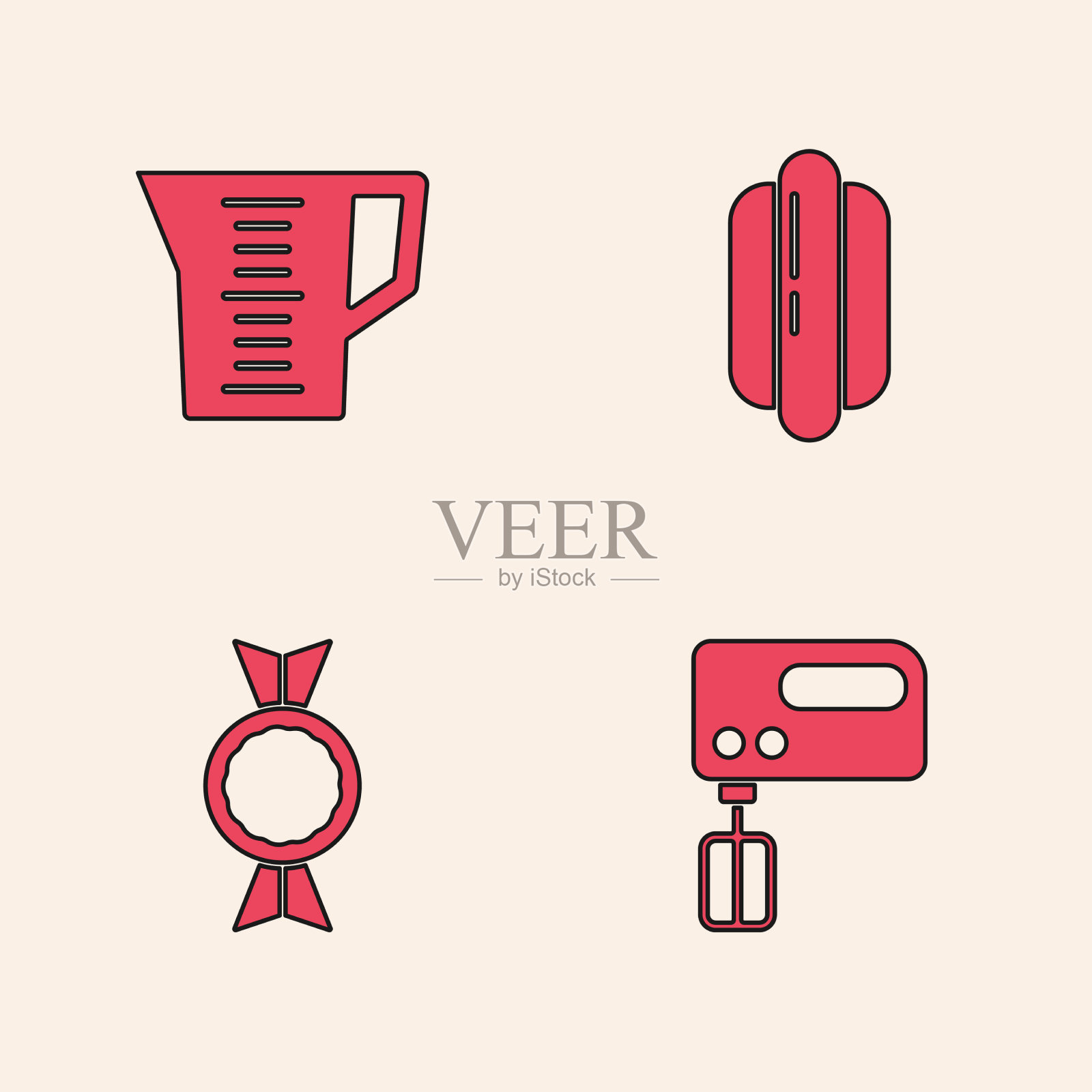 设置电动搅拌机量杯热狗三明治图标素材