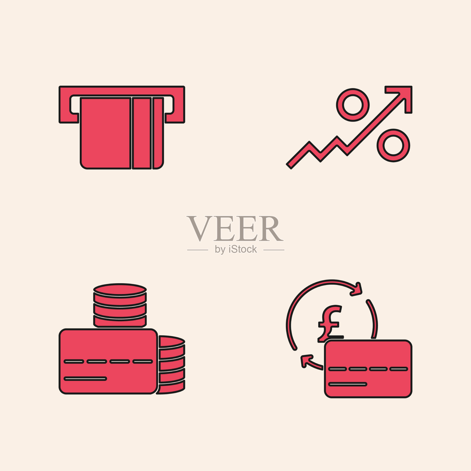 设置信用卡插入百分比向上箭头和图标素材