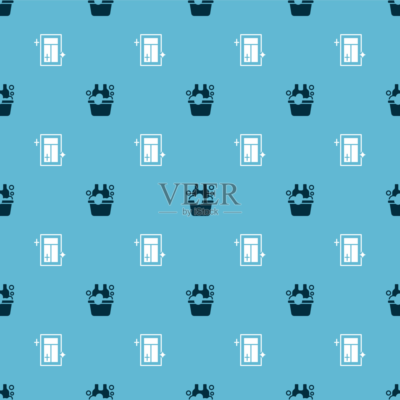 设置盆与肥皂泡沫和清洁服务图标素材