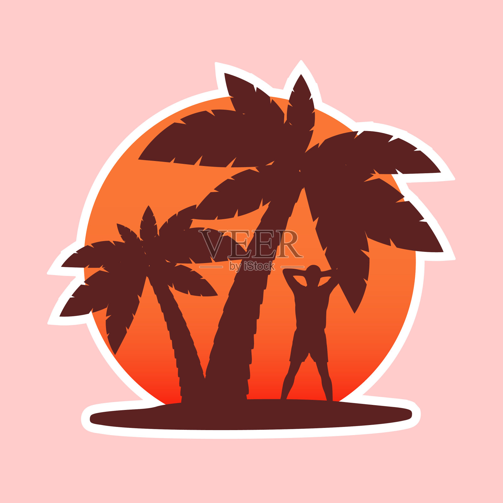 天堂岛的树木和棕榈树的剪影插画图片素材