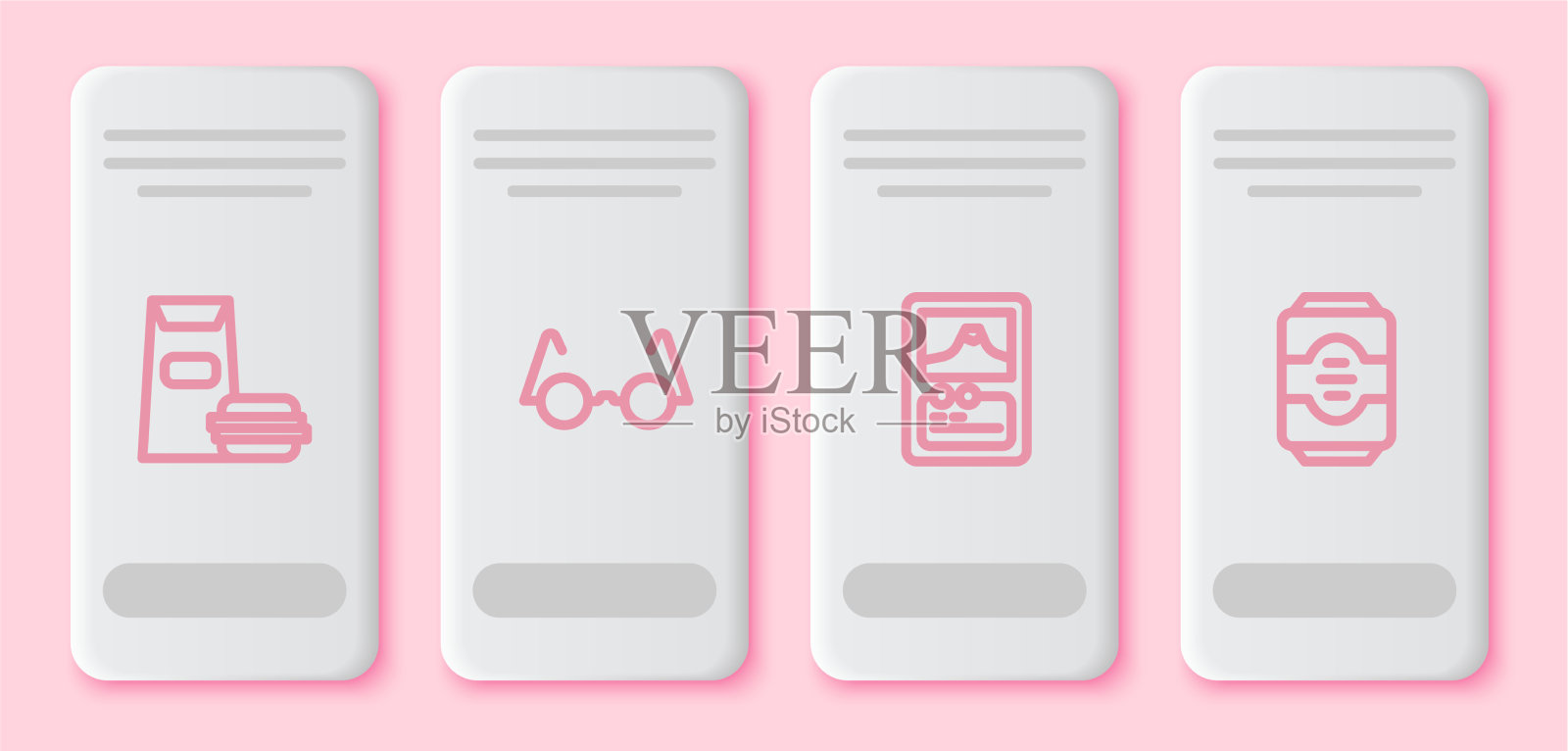 设定线汉堡眼镜和能量卡游戏图标素材