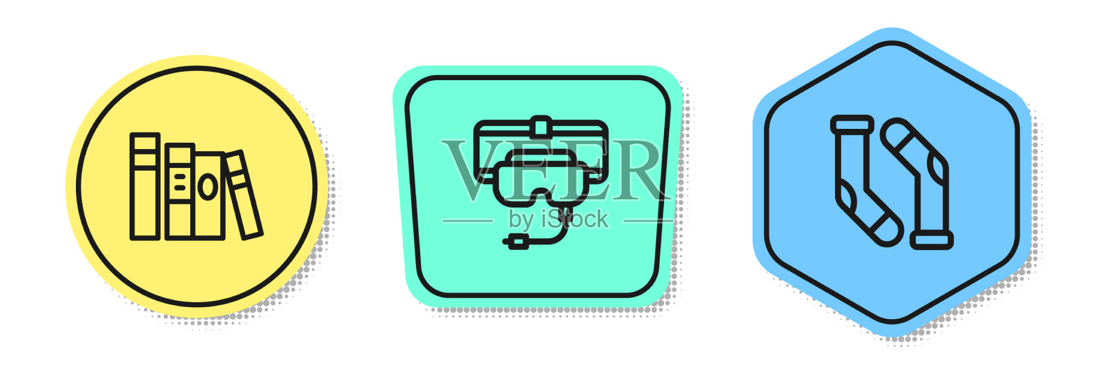 设置线书虚拟现实眼镜和袜子图标素材