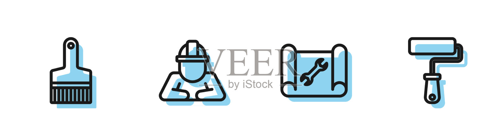 设置线描纸和扳手漆刷图标素材