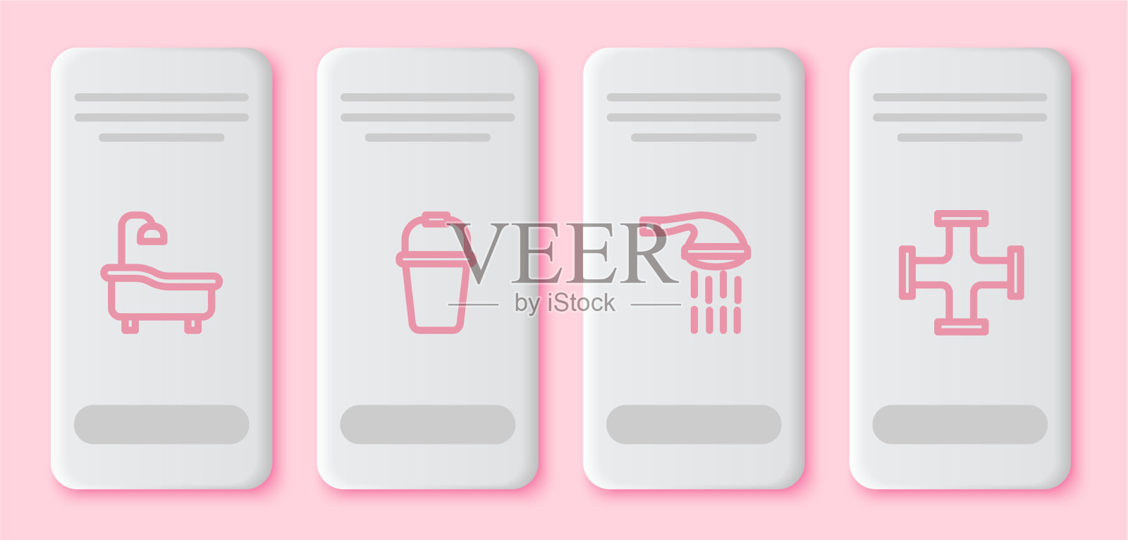 系列浴缸桶式淋浴器及行业配套插画图片素材