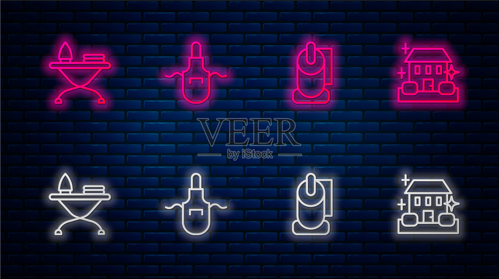 设线厨房围裙卫生纸卷筒熨斗插画图片素材