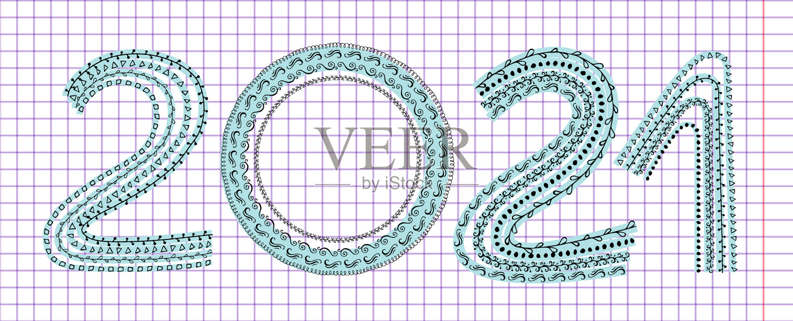 2021年，用装饰刷或其他材料制成插画图片素材