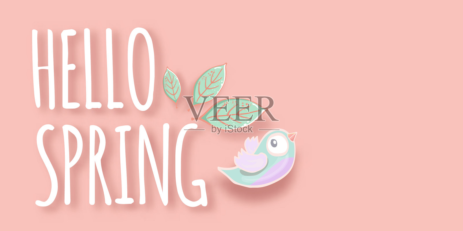 你好春天的标签与春天的鸟和花插画图片素材