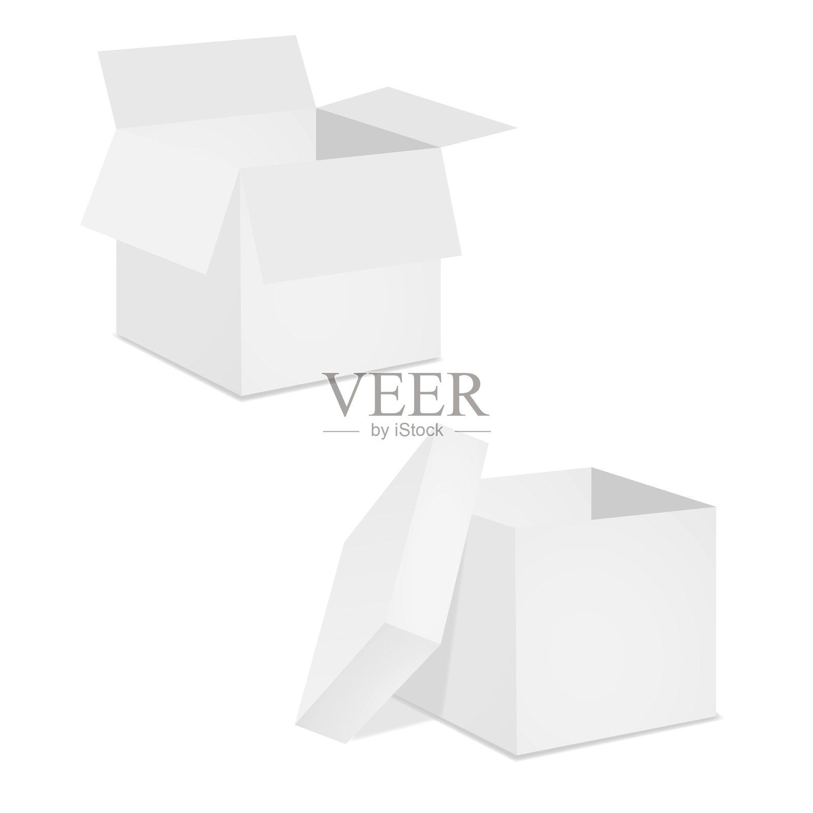 纸板方打开礼品盒孤立的白色背景。在两个预测。矢量插图。模板的设计。插画图片素材