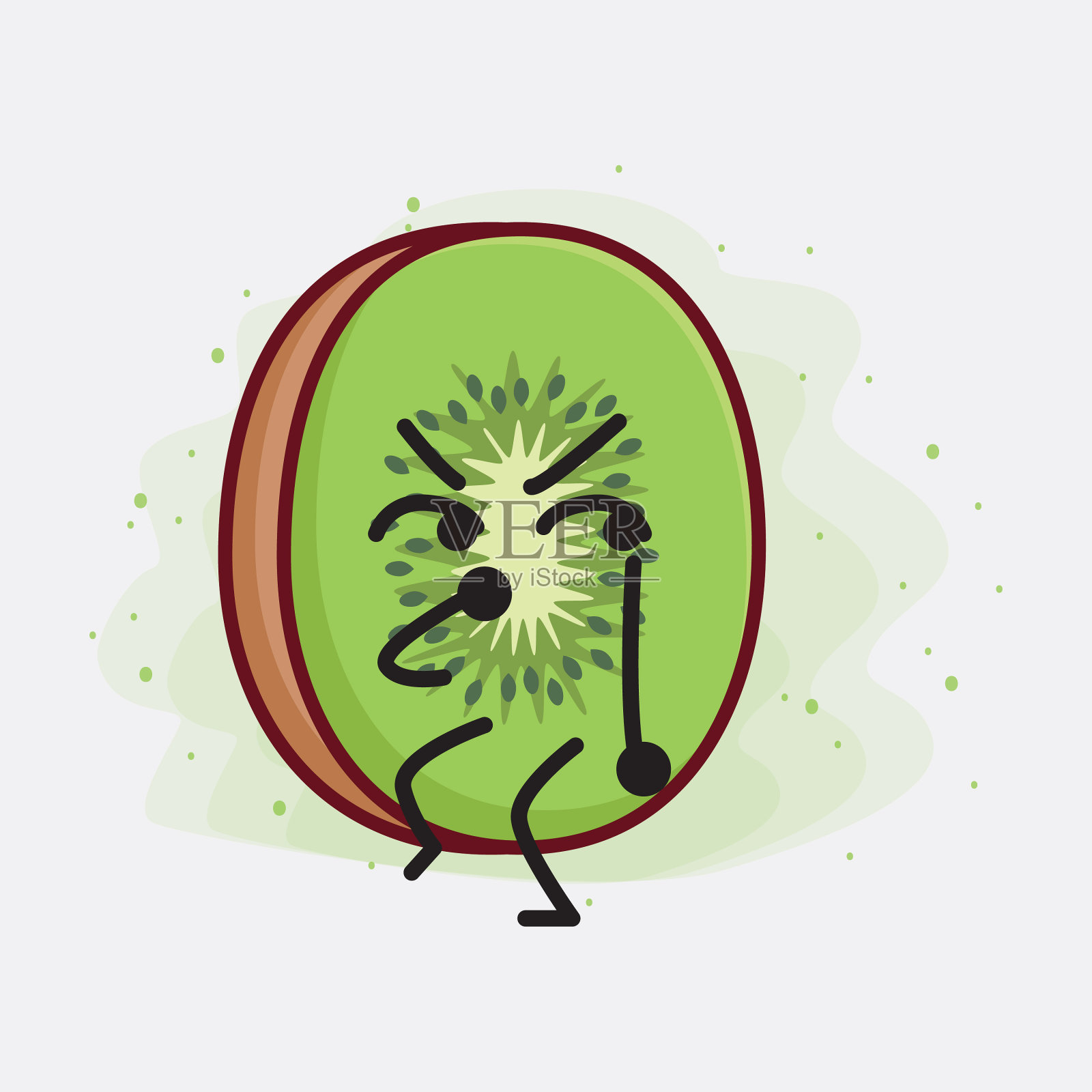 可爱的猕猴桃人物，简单的脸和手插画图片素材