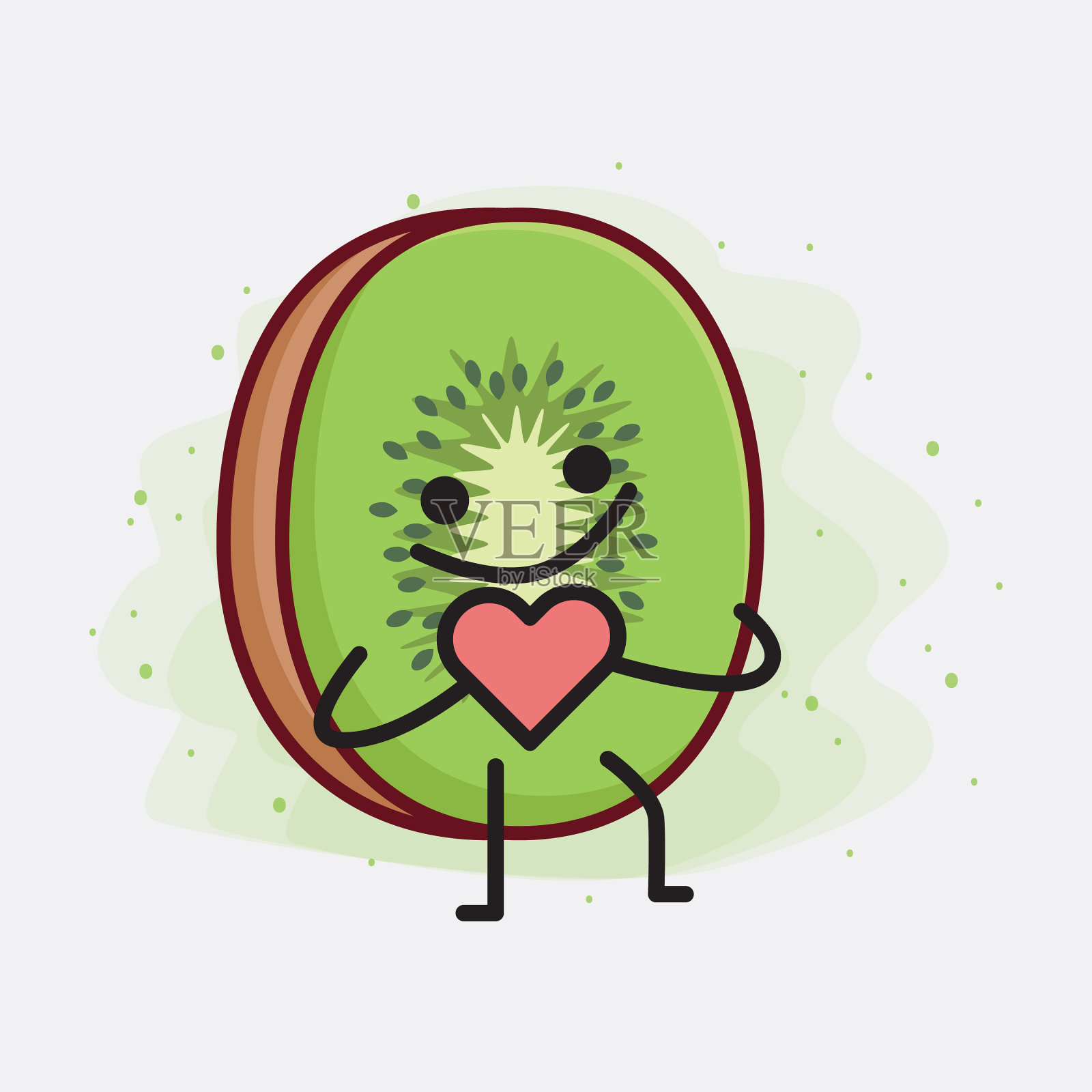 可爱的猕猴桃人物，简单的脸和手插画图片素材