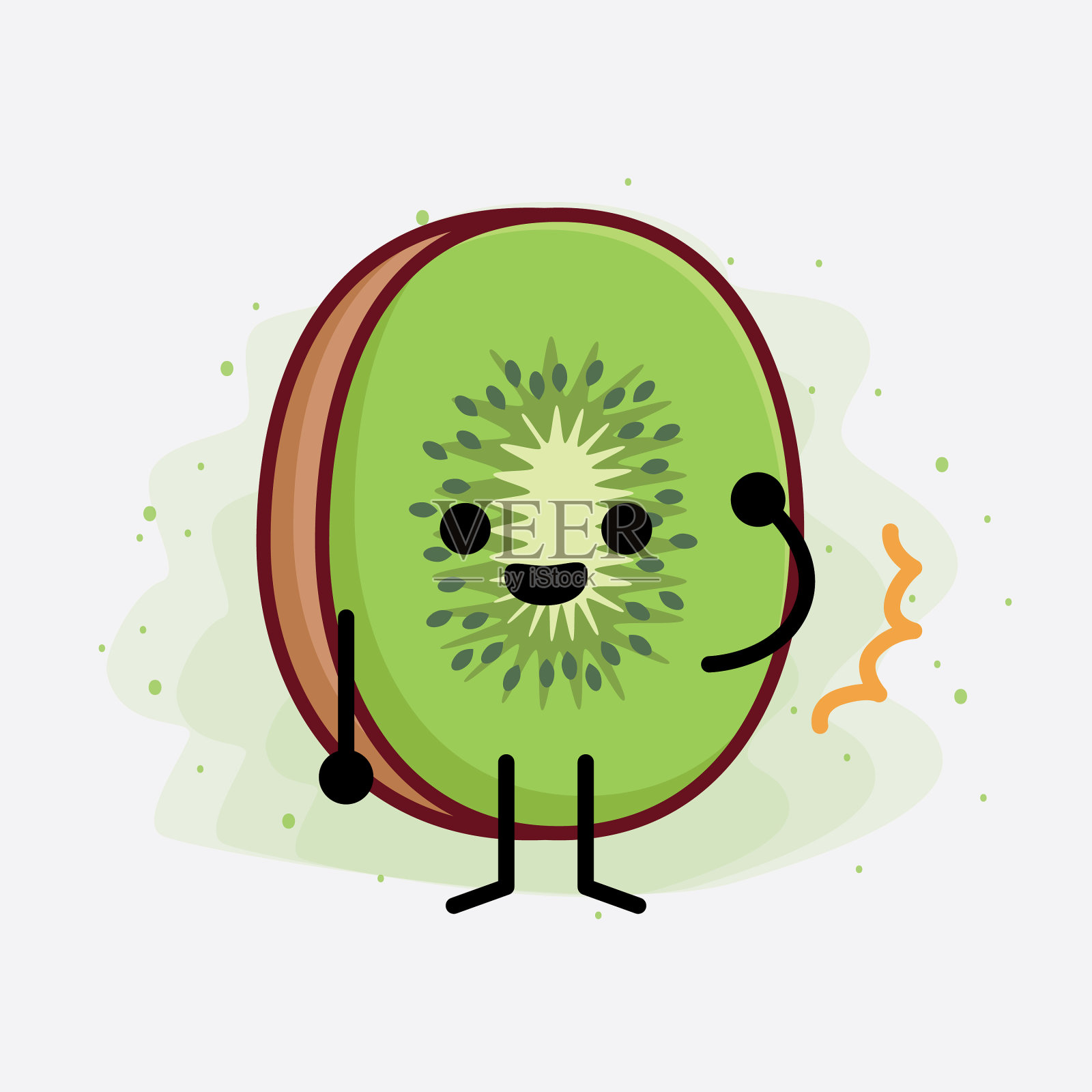 可爱的猕猴桃人物，简单的脸和手插画图片素材