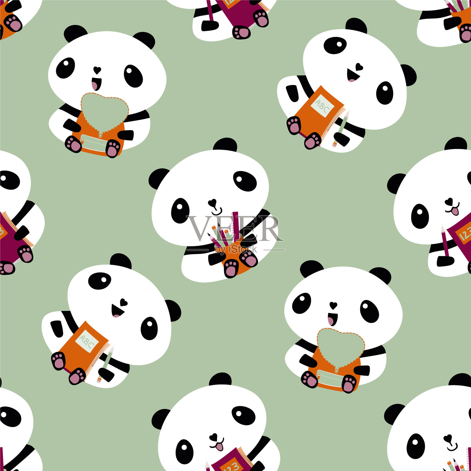 可爱可爱的熊猫无缝图案插画图片素材