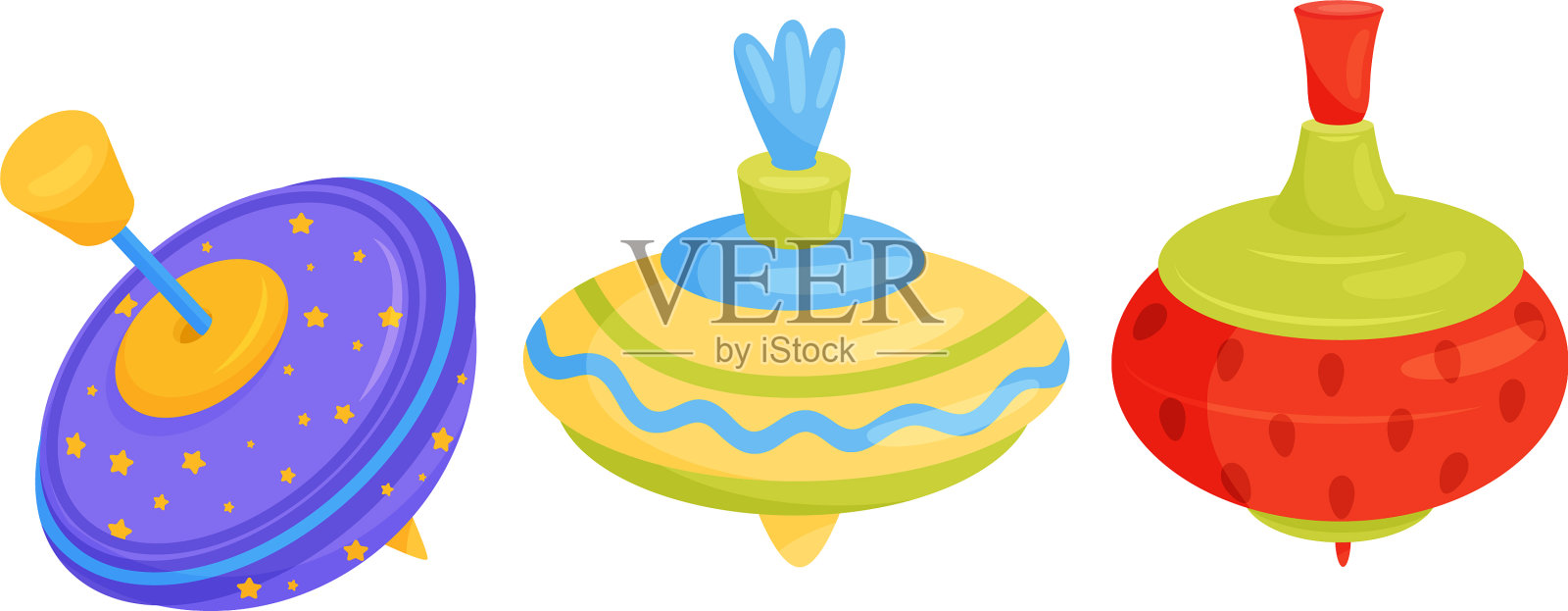 五颜六色的陀螺作为儿童玩具用的尖利插画图片素材