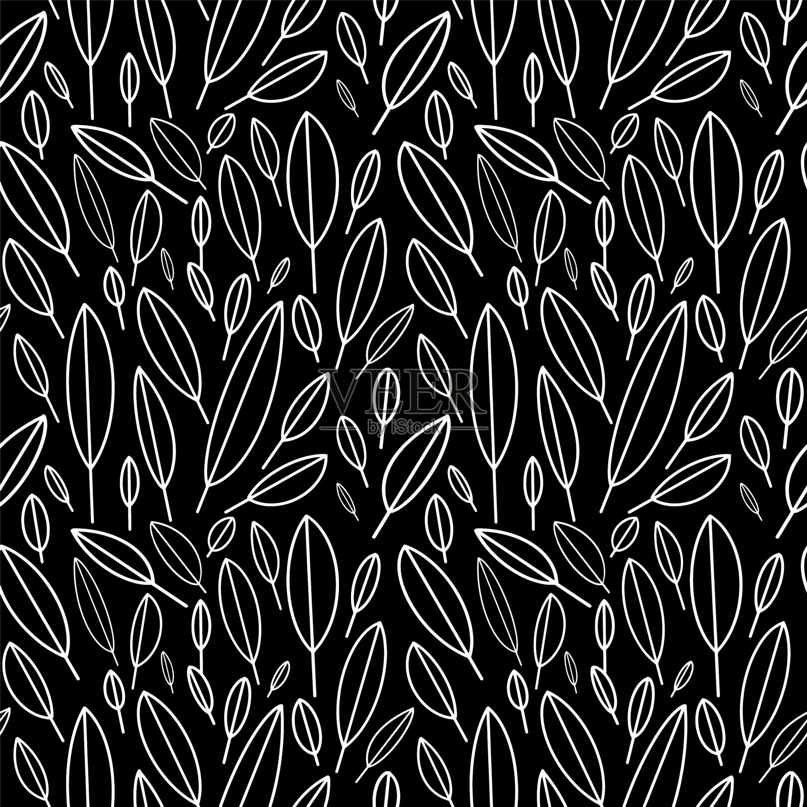 白色的叶子在黑色的背景图案上插画图片素材