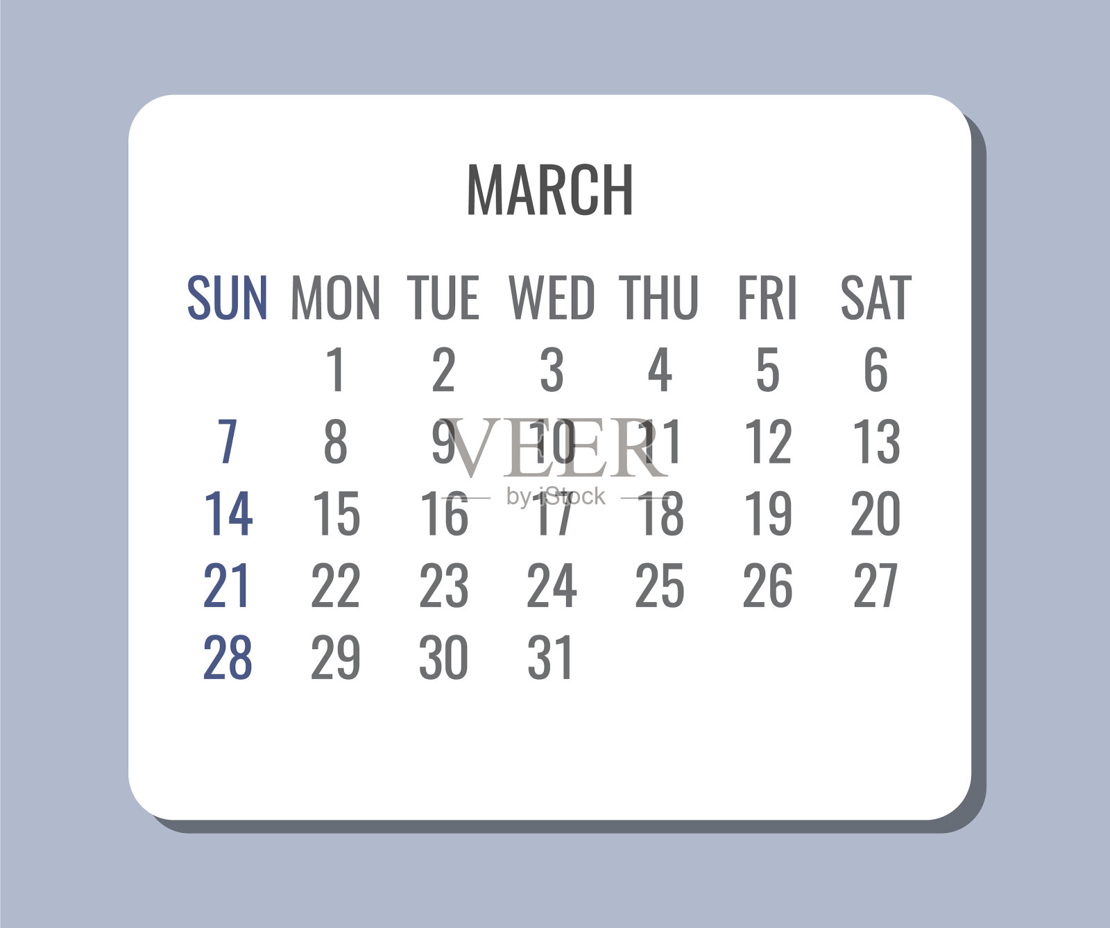 2021年3月每月极简日历设计模板素材